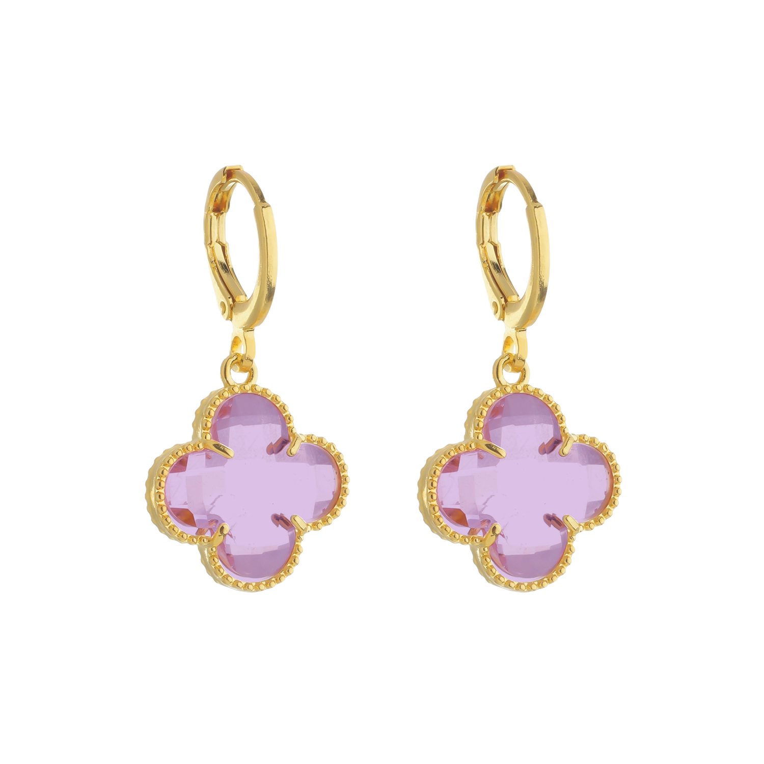 Brinco Dourado Trevo com Banho de Ouro 24K Rosa