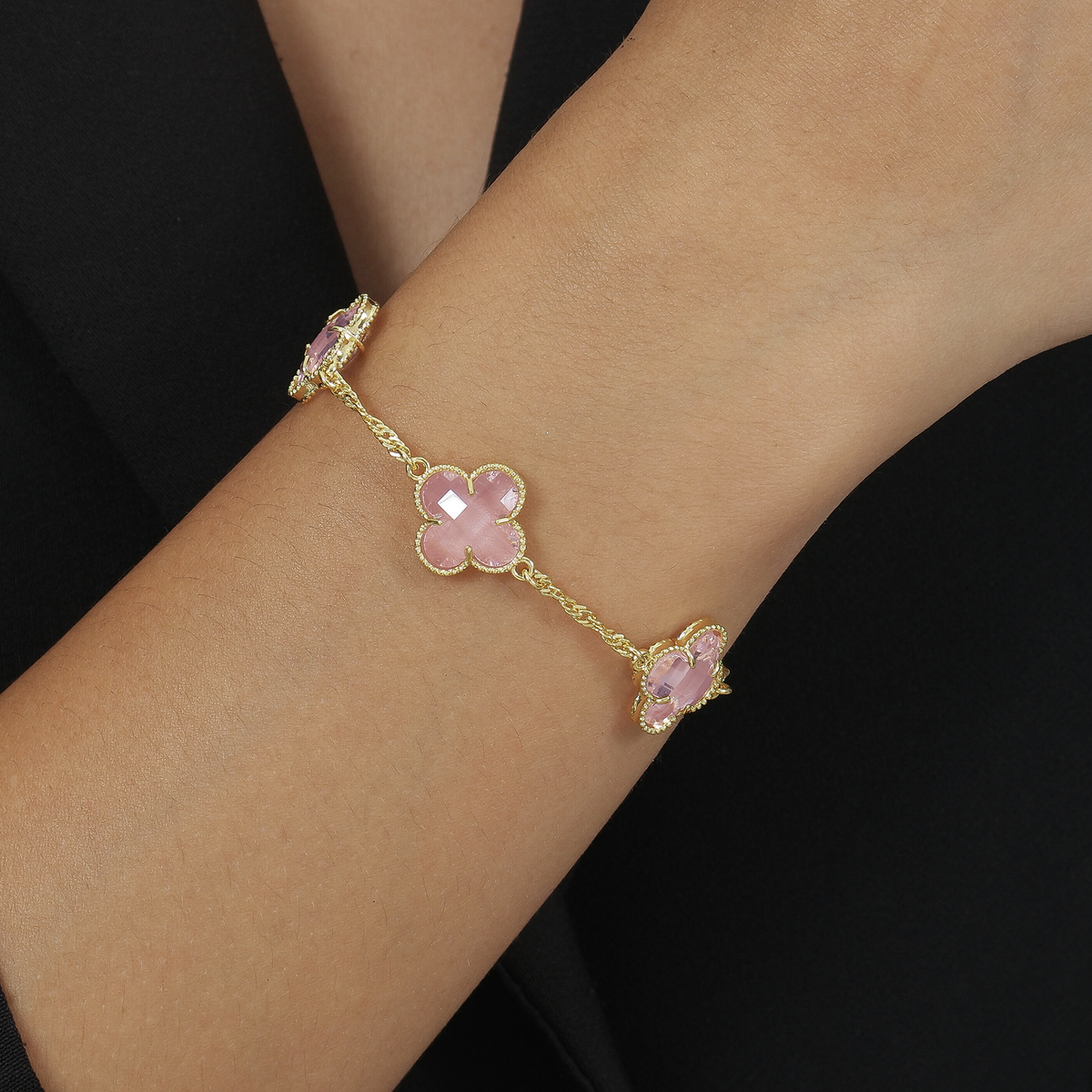 Pulseira 3 Trevos com Banho de Ouro 24K Rosa
