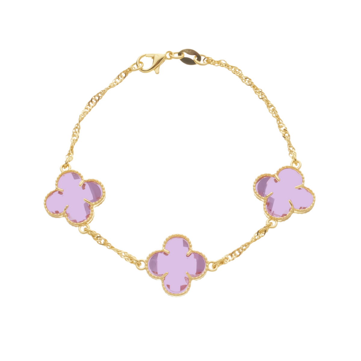 Pulseira 3 Trevos com Banho de Ouro 24K Rosa