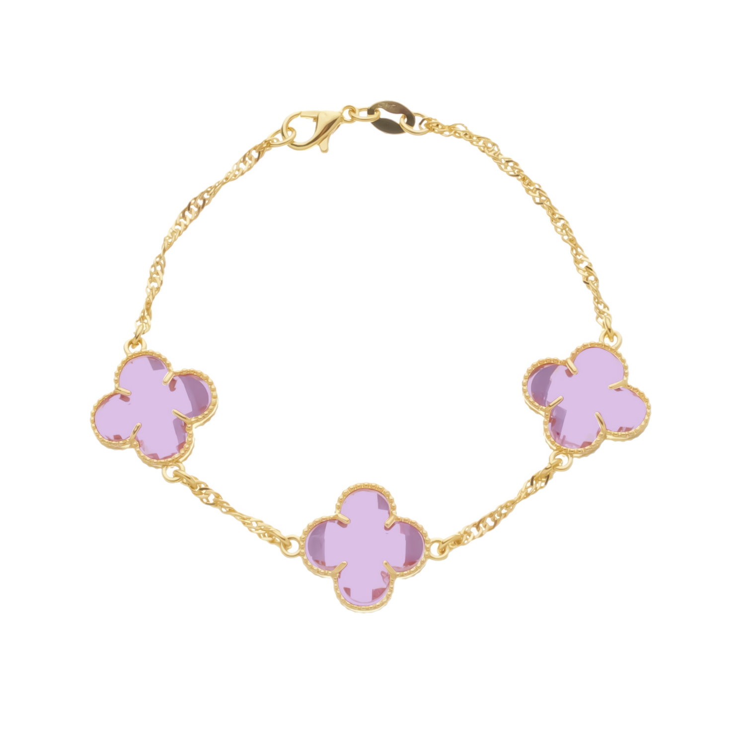 Pulseira 3 Trevos com Banho de Ouro 24K Rosa