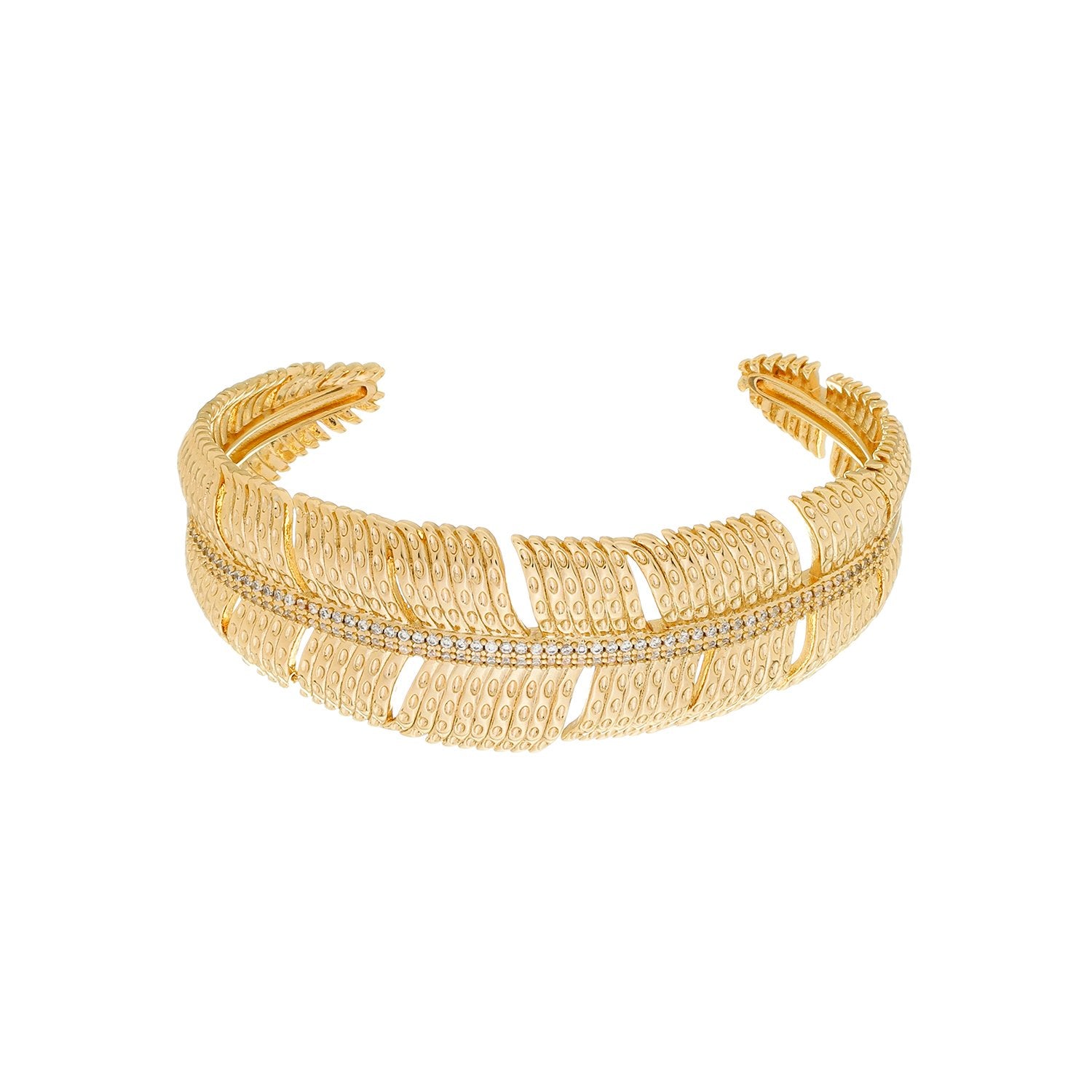 Bracelete Pena Cravejado de Zircônia com Banho de Ouro 24K