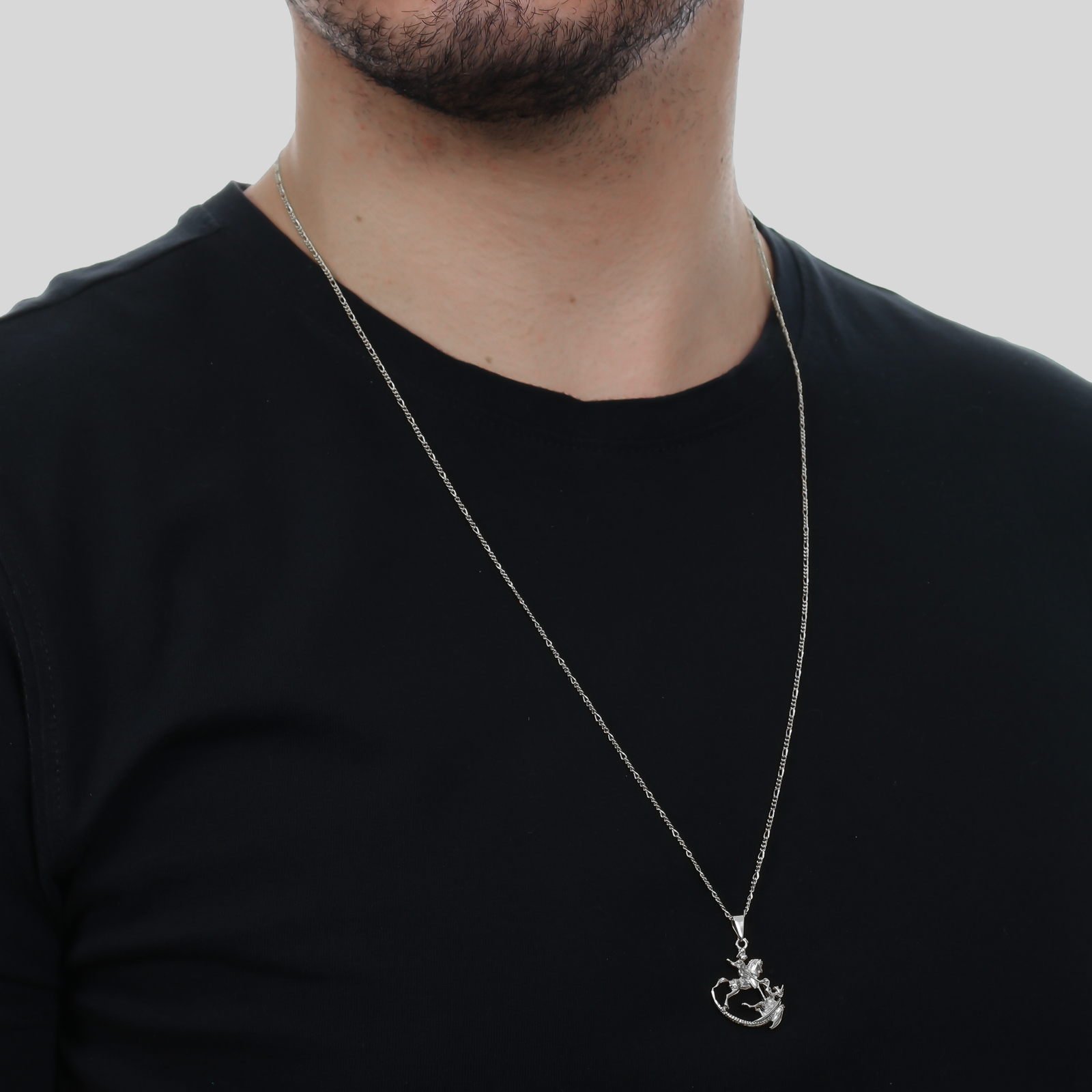 Pingente Prateado São Jorge com Ouro Branco