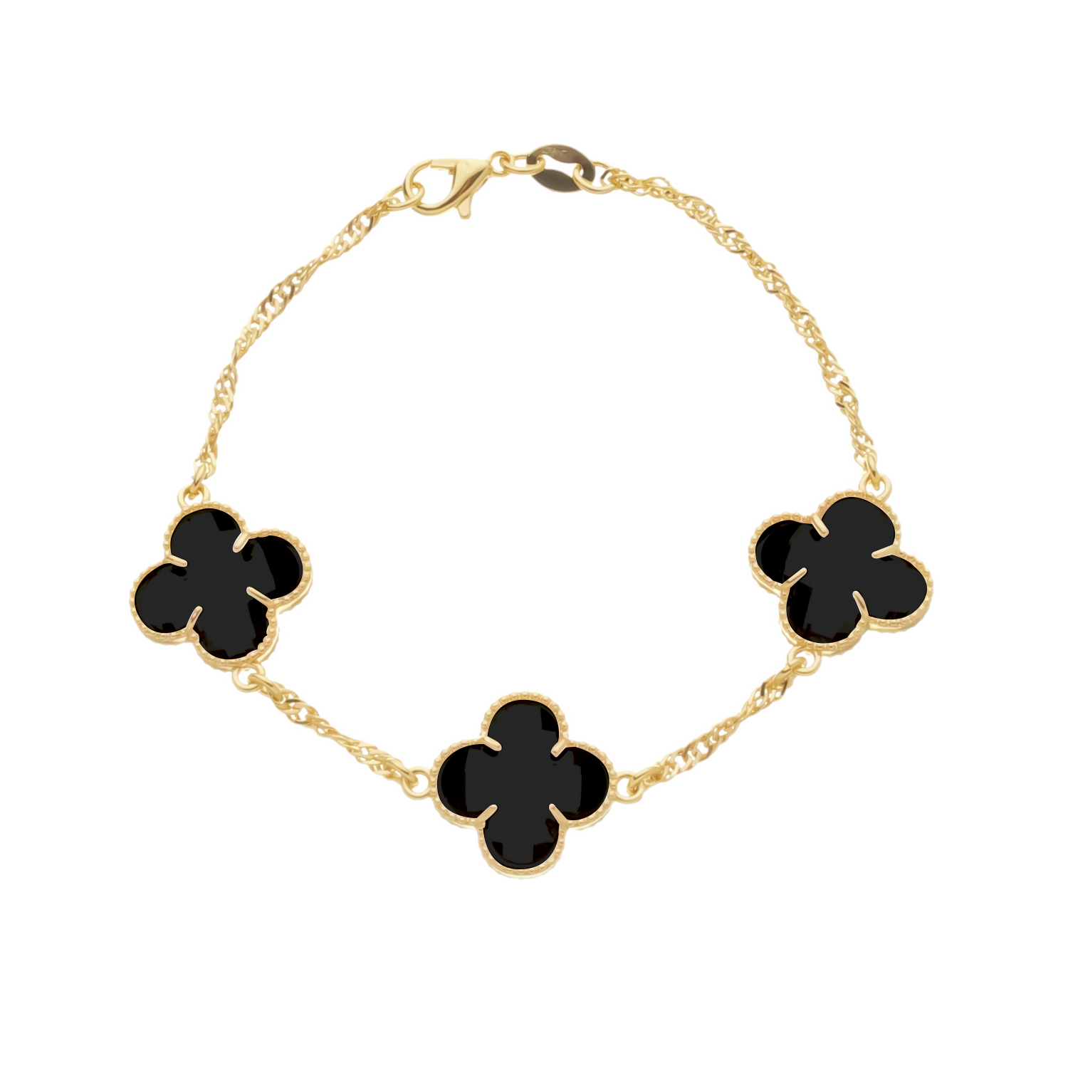 Pulseira 3 Trevos com Banho de Ouro 24K Preto