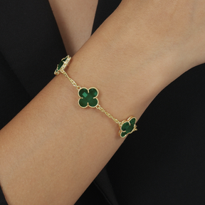 Pulseira 3 Trevos com Banho de Ouro 24K Verde