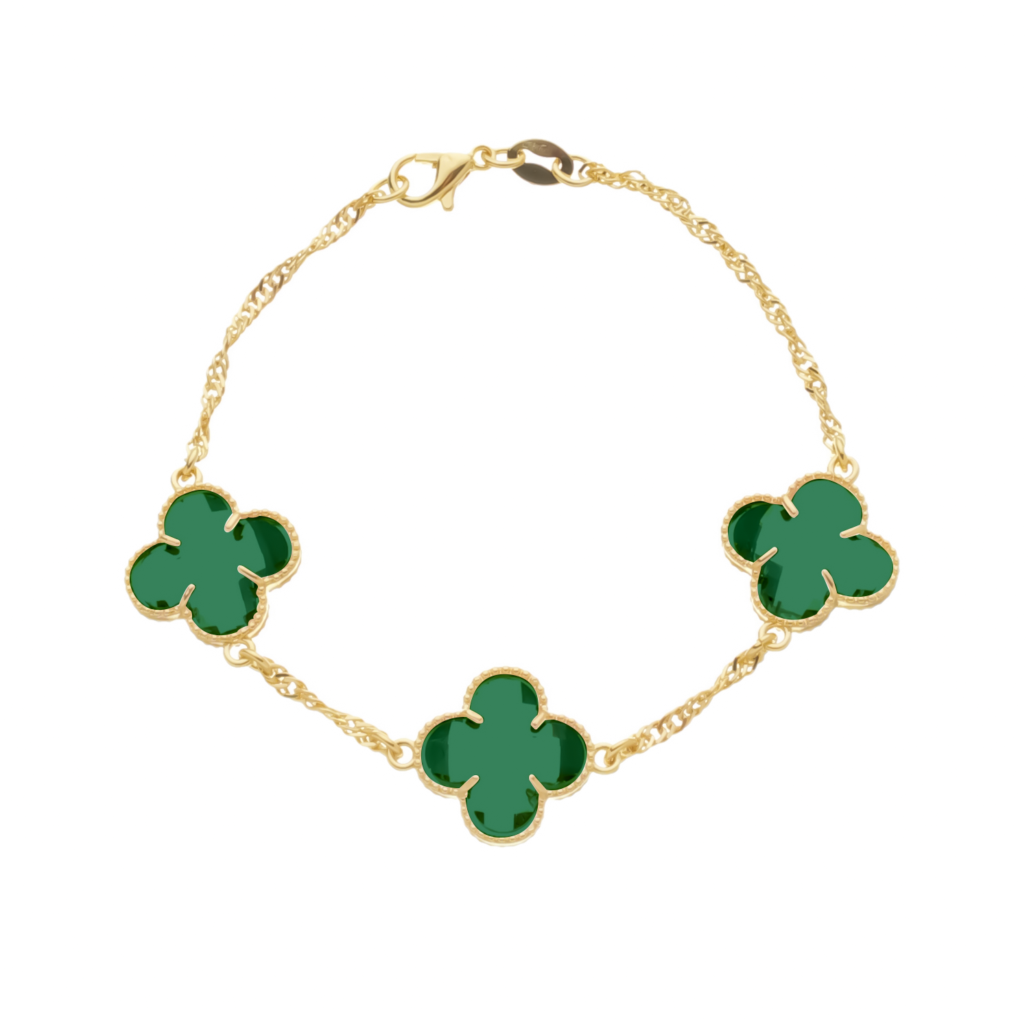 Pulseira 3 Trevos com Banho de Ouro 24K Verde