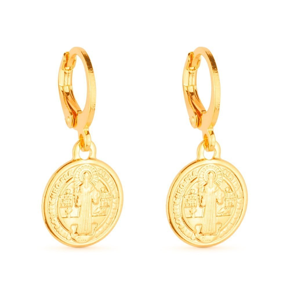 Brinco de Argolinha Com Medalha São Bento