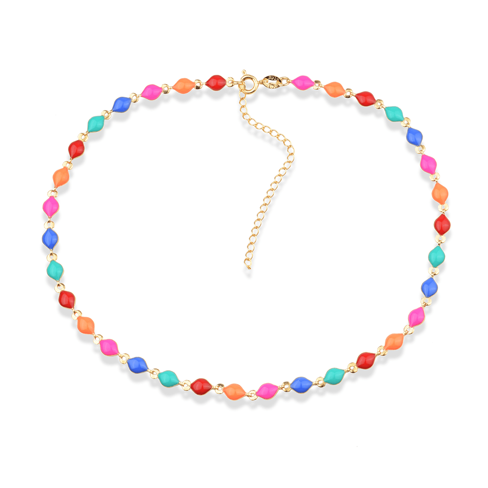 Chocker Rainbow com Extensor com Banho de Ouro 24K