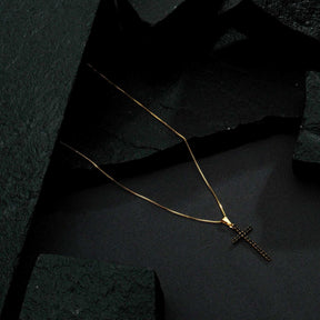 Colar de Cruz de Pedra Natural Negra