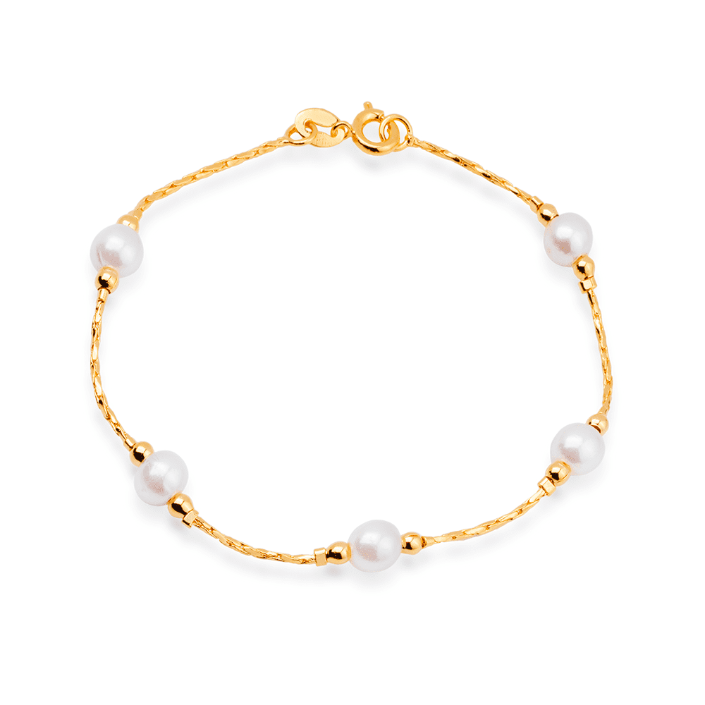 Pulseira Tiffany de Pérolas com Banho de Ouro 24K